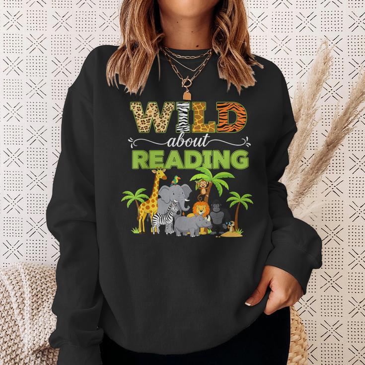 Wild About Reading Books Reader Librarian Wild Animals Lover Sweatshirt Gifts for Her
