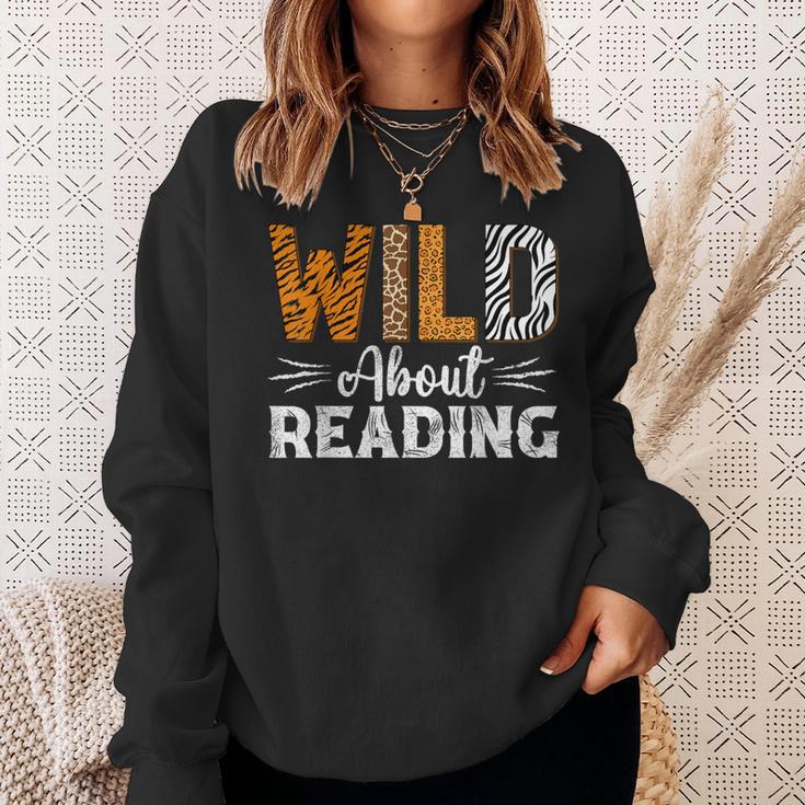 Wild About Reading Books Reader Lover Animals Leopard Zebra Sweatshirt Gifts for Her
