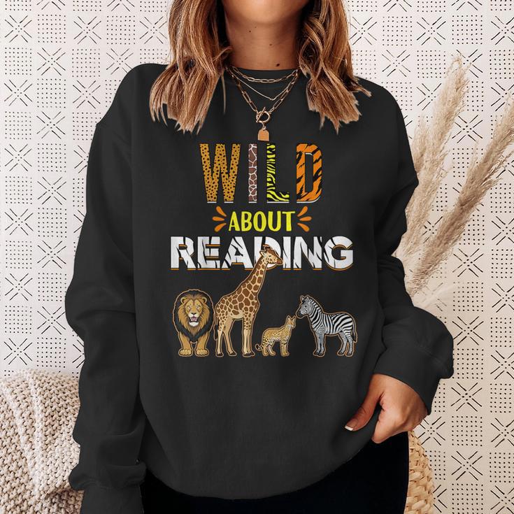 Wild About Reading Books Zoo Animals Love Book Reading Sweatshirt Gifts for Her