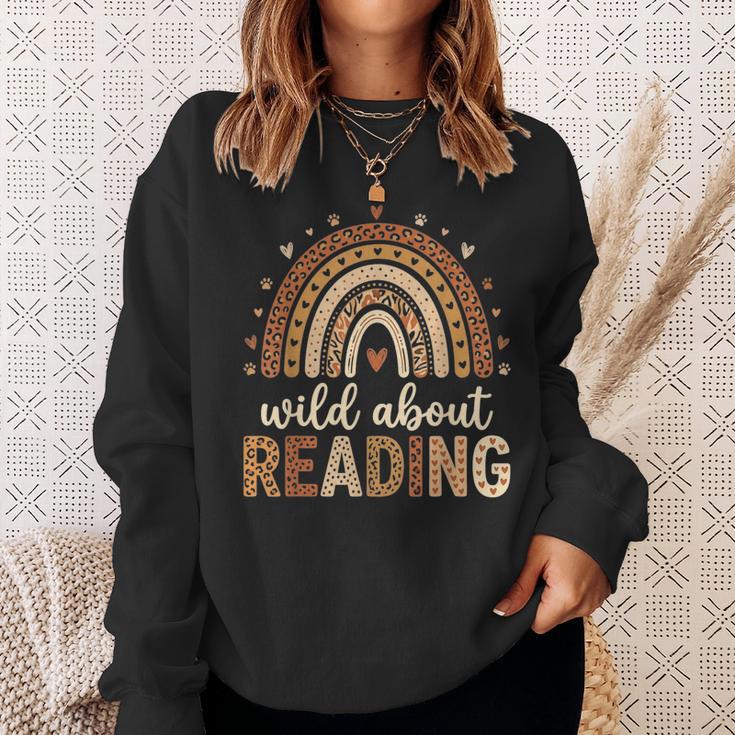 Wild About Reading Cute Rainbow Book Lover Teacher Sweatshirt Gifts for Her