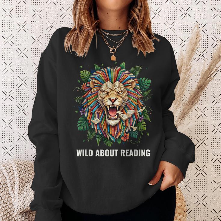 Wild About Reading Lion Head Books Lover Teacher Librarian Sweatshirt Gifts for Her