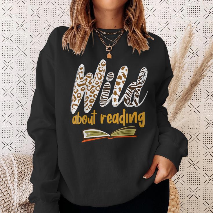 WILD ABOUT READING I Love Books Bookworm Library Day Sweatshirt Gifts for Her