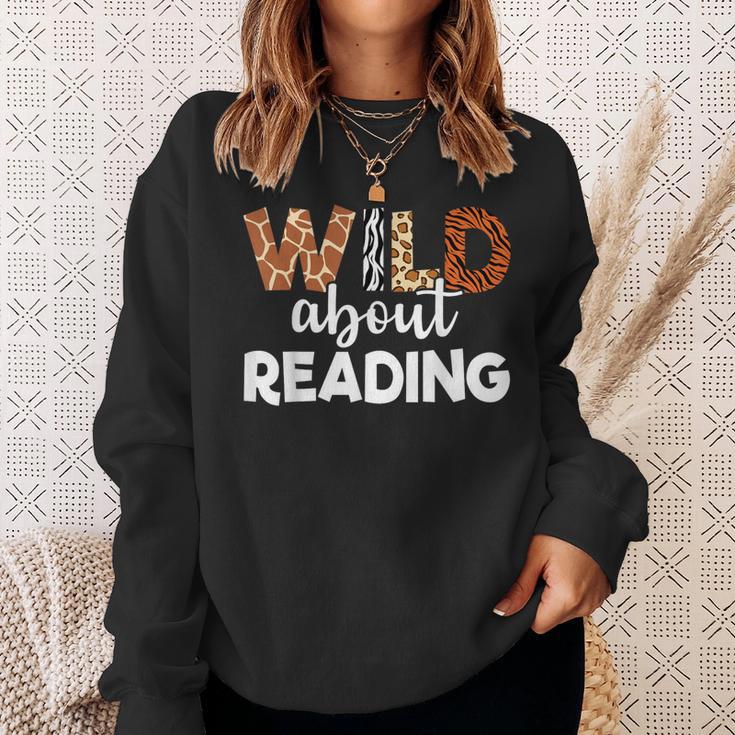 Wild About Reading Teacher Reading Books Back To School Sweatshirt Gifts for Her
