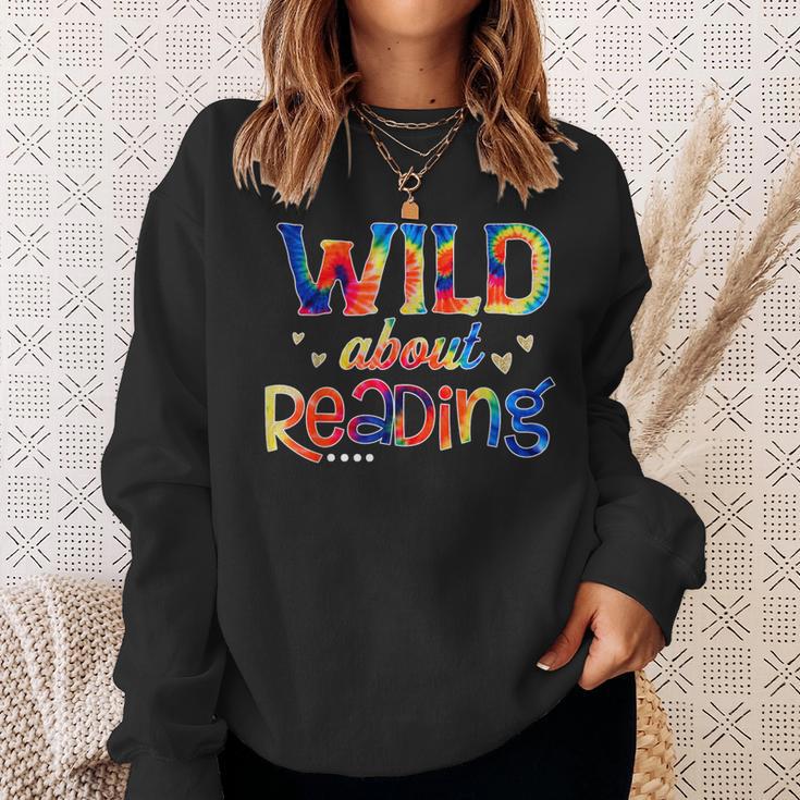 Wild About Reading Tie Dye Reading Books Sweatshirt Gifts for Her