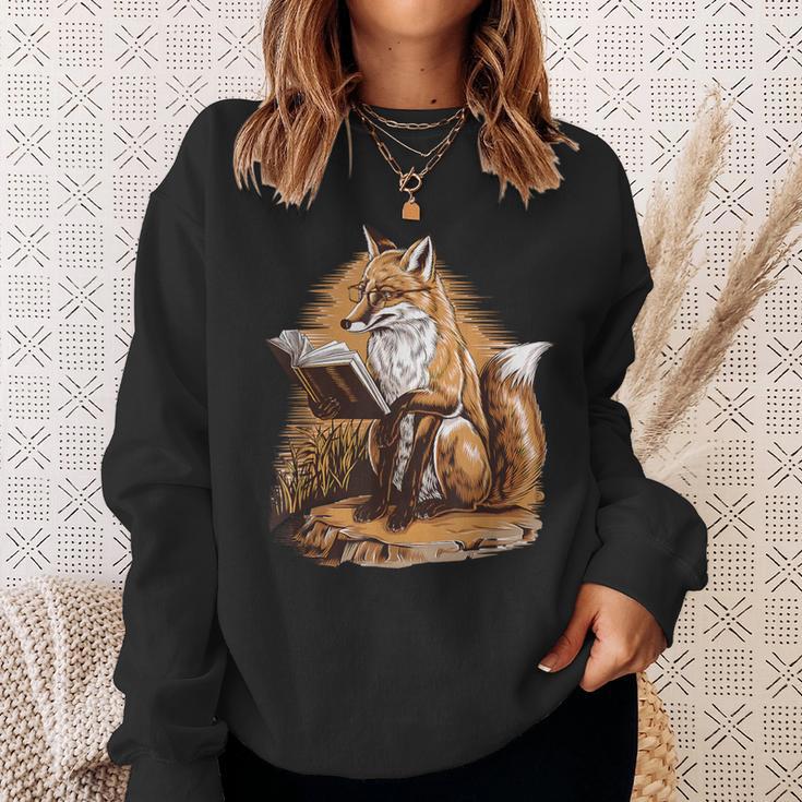 Wise Fox Reading A Book In Glasses Sweatshirt Gifts for Her