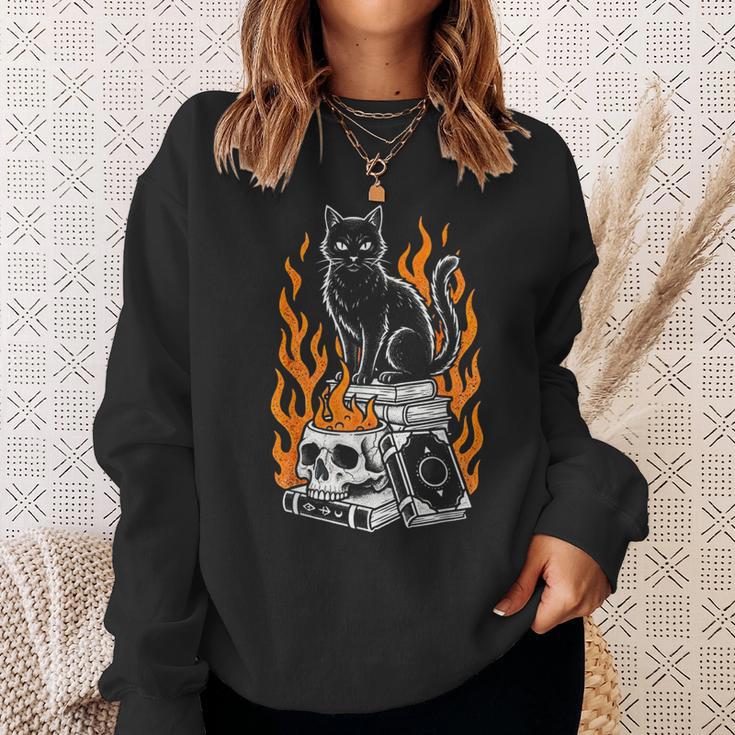 Witchy Creepy Goth Cat Skull Flames Occult Magic Books Sweatshirt Gifts for Her Witchy Creepy Goth Cat Skull Flames Occult Magic Books Sweatshirt Gifts for Her