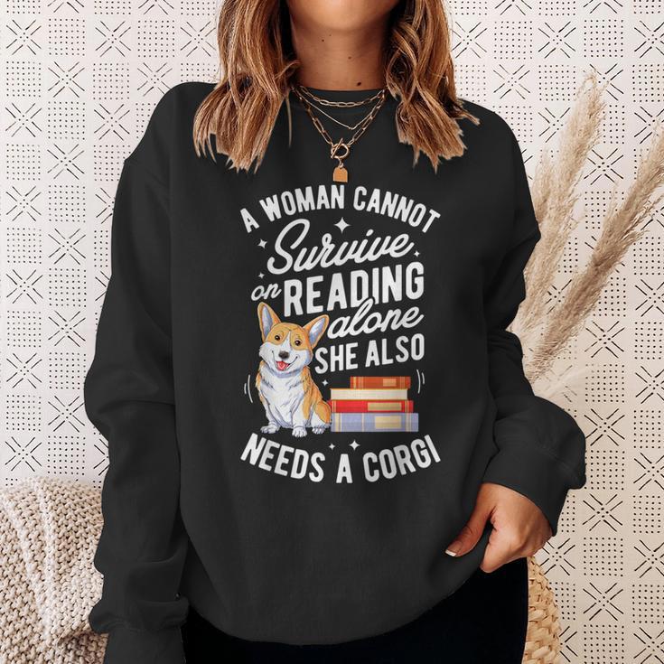 A Woman Cannot Survive On Reading AloneShirt Corgi Book Sweatshirt Gifts for Her