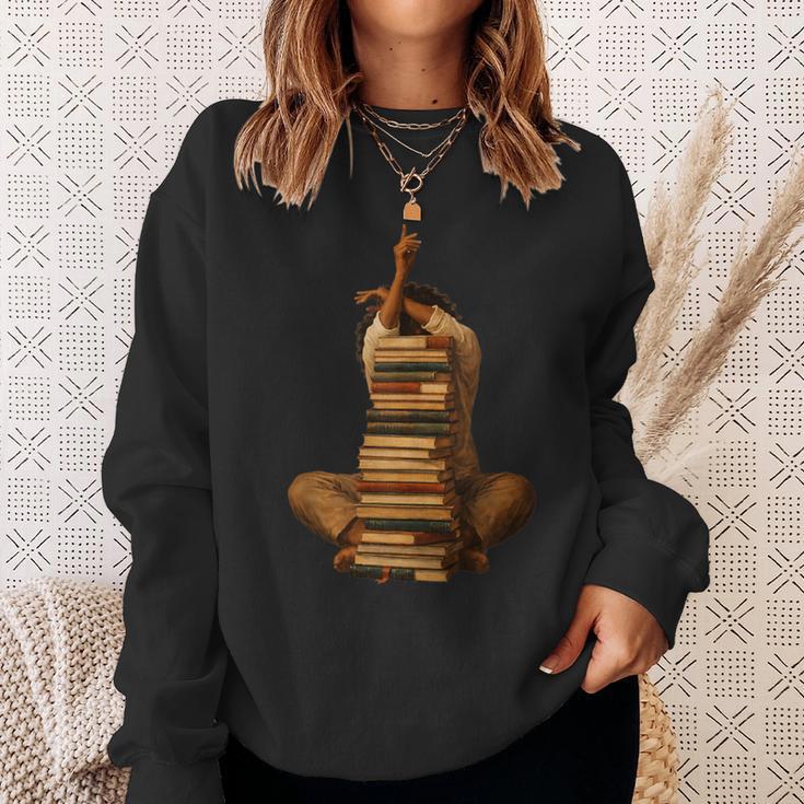 Woman Reading Book Stack Afro Girl Book Melanin Reader Sweatshirt Gifts for Her