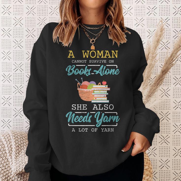 Woman Survives On Books And Yarn Crocheter Crocheting Sweatshirt Gifts for Her