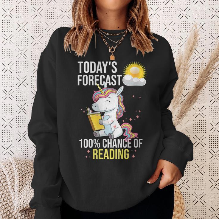 Women's 100 Chance Of Reading Book Lover Unicorn Sweatshirt Gifts for Her