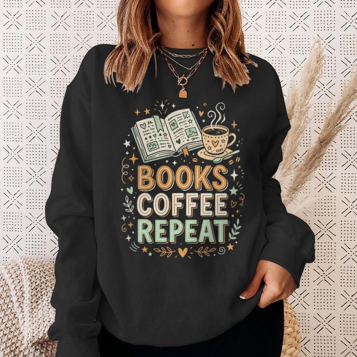 Women's Books Coffee Repeat Book Lover Reader Bookworm Sweatshirt Gifts for Her