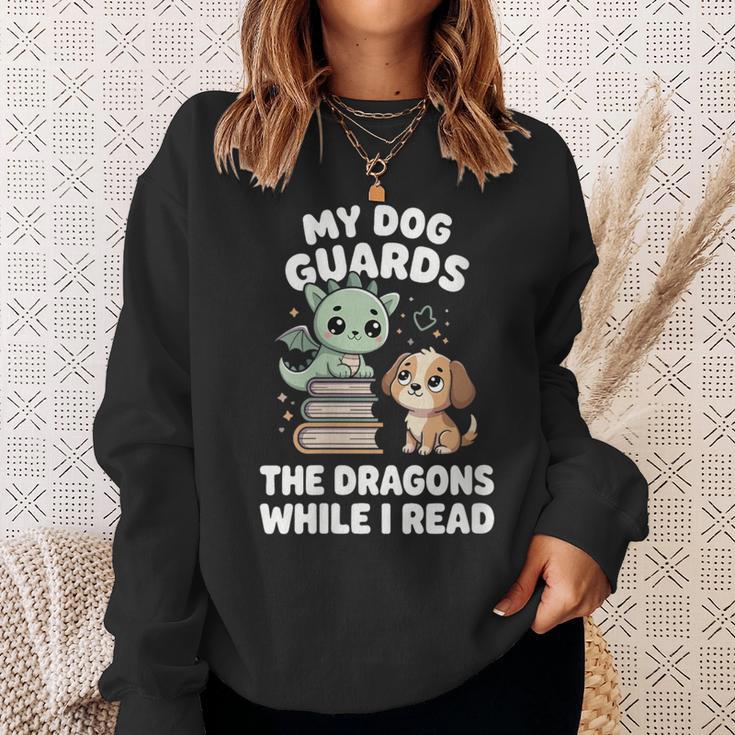 Women's Cute Fantasy Book Reader Apparel Dog Dragon Bookish Magic Sweatshirt Gifts for Her Women's Cute Fantasy Book Reader Apparel Dog Dragon Bookish Magic Sweatshirt Gifts for Her