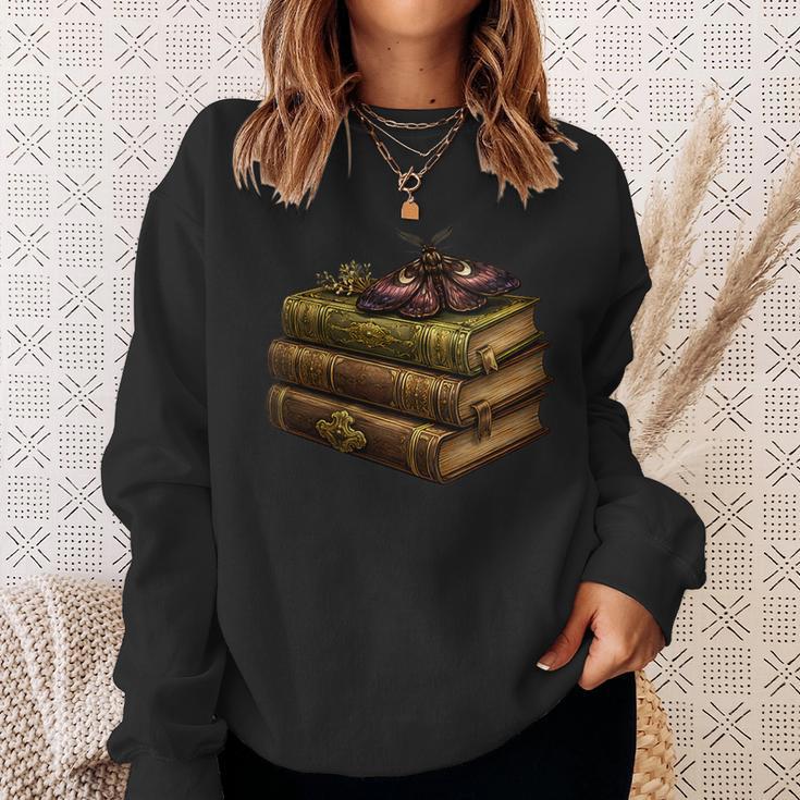 Women's Dark Academia Vintage Book Stack Gothic Moth Sweatshirt Gifts for Her Women's Dark Academia Vintage Book Stack Gothic Moth Sweatshirt Gifts for Her