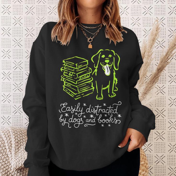 Women's Distracted By Books And Dogs Reader Graphic Sweatshirt Gifts for Her
