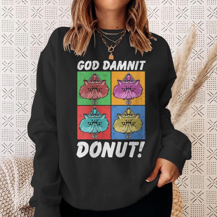 Women's Dungeon Crawler Carl God Damnit Donut Cat Pop Art Book Sweatshirt Gifts for Her Women's Dungeon Crawler Carl God Damnit Donut Cat Pop Art Book Sweatshirt Gifts for Her
