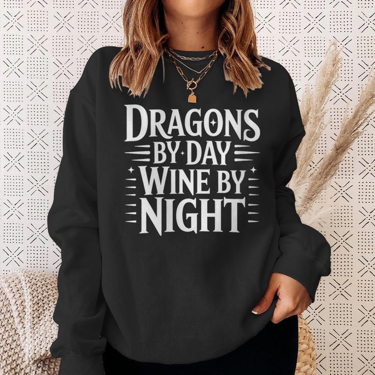 Women's Fantasy Books Reading Time Dragons By Day Wine By Night Sweatshirt Gifts for Her
