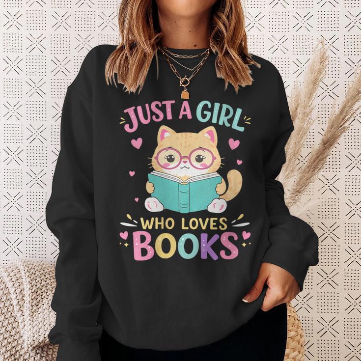 Women's Just A Girl Who Loves Books Reading Read Book Bookworm Sweatshirt Gifts for Her