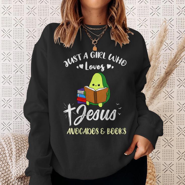 Women's Just A Girl Who Loves Jesus And Avocados And Books Sweatshirt Gifts for Her Women's Just A Girl Who Loves Jesus And Avocados And Books Sweatshirt Gifts for Her