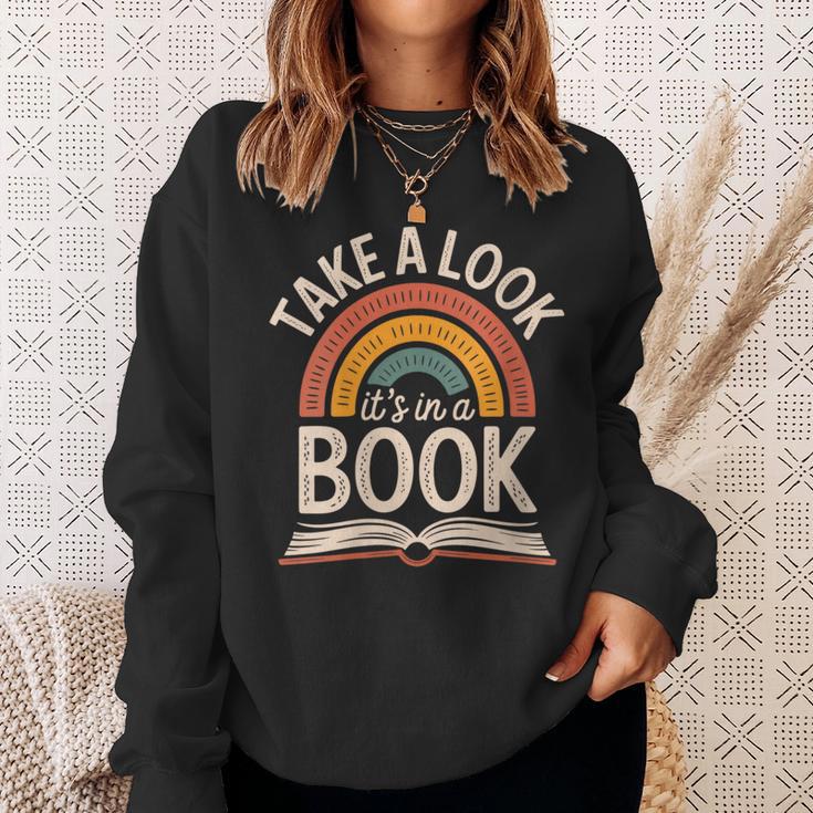 Women's Take A Look Its In A Book Retro Reading Bookworm Librarian Sweatshirt Gifts for Her