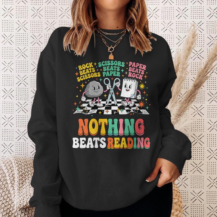 Women's Nothing Beats Reading Rock Paper Scissors Book Love Sweatshirt Gifts for Her Women's Nothing Beats Reading Rock Paper Scissors Book Love Sweatshirt Gifts for Her