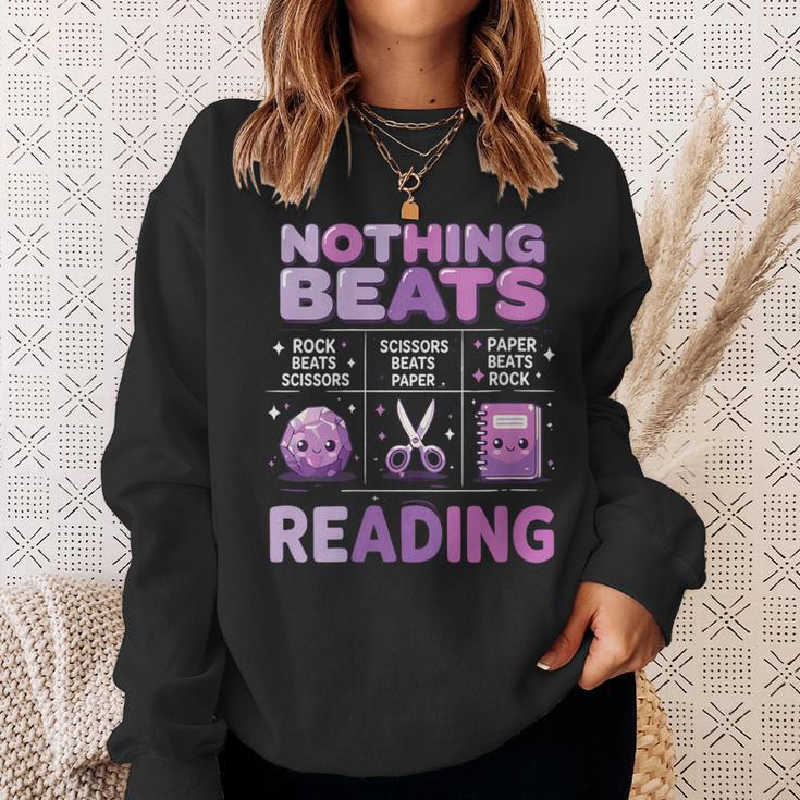 Women's Nothing Beats Reading Rock Paper Scissors Book Lover Sweatshirt Gifts for Her