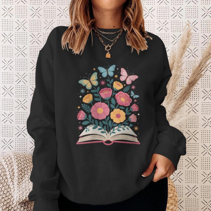 Women's Open Book Flowers Butterflies Blooming Saying Sweatshirt Gifts for Her