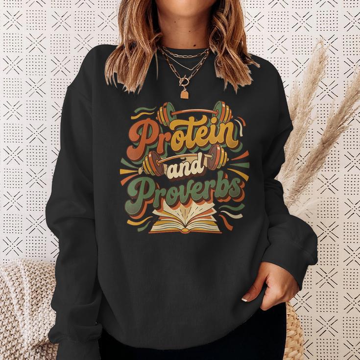 Women's Protein And Proverbs Protein Workout Book Lover Retro Sweatshirt Gifts for Her Women's Protein And Proverbs Protein Workout Book Lover Retro Sweatshirt Gifts for Her