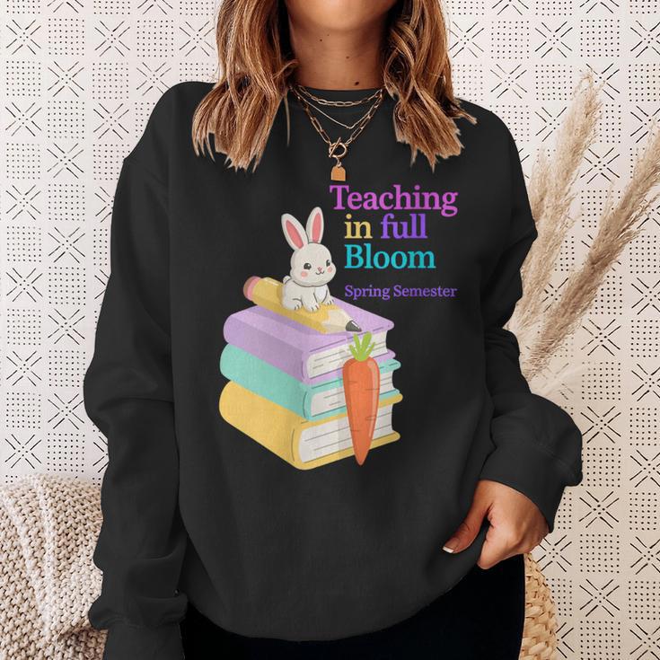 Women's Teaching Spring Semester Bunny Books Pencil Classroom Sweatshirt Gifts for Her