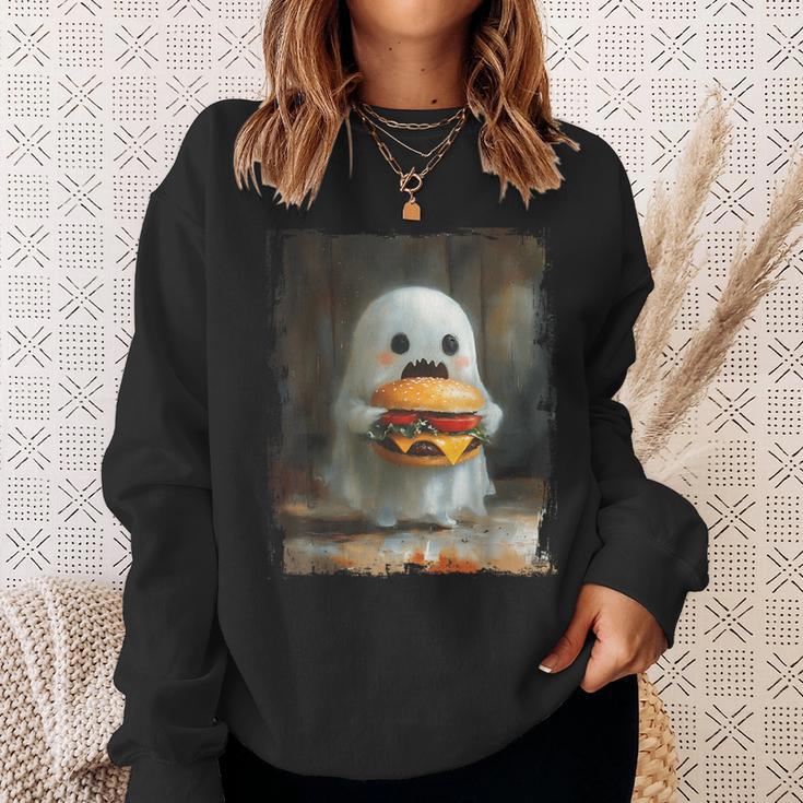 かわいい ハンバーガー おばけ 食べる ハンバーガー ハロウィン 食べ物 恋人 スウェットシャツ 彼女への贈り物