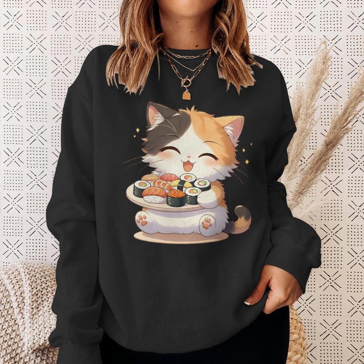 わがまま猫 寿司ねこ ラーメン好き かわいい おもしろ マンガ 長袖tシャツ スウェットシャツ 彼女への贈り物