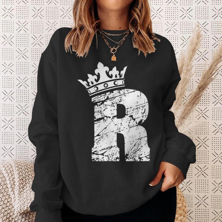 アルファベットtシャツ イニシャル文字 R & キング クイーン クラウン スウェットシャツ 彼女への贈り物