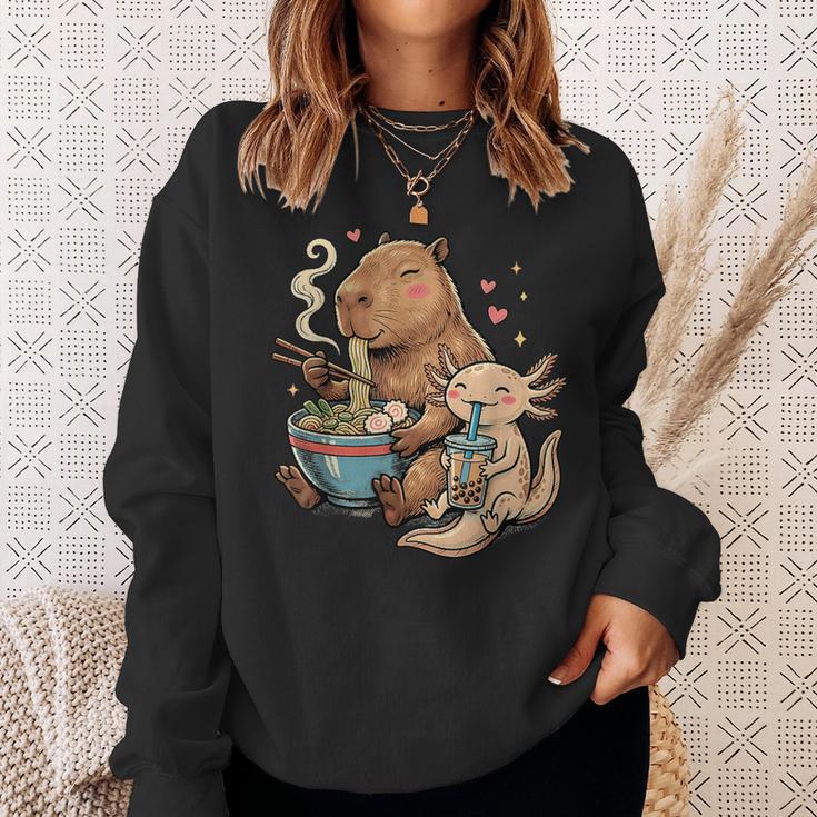 カピバラ×ウーパールーパー ラーメン&タピオカ かわいい スウェットシャツ 彼女への贈り物