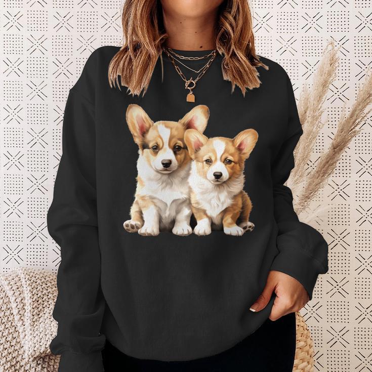 コーギー子犬 長袖tシャツ スウェットシャツ 彼女への贈り物
