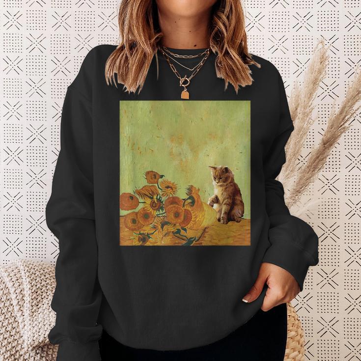 ゴッホ ひまわり おもしろい 猫 アート 絵画 スウェットシャツ 彼女への贈り物
