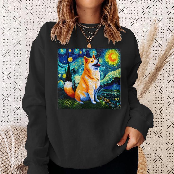 シバイヌ 面白いtシャツ 柴犬 犬 ゴッホ 星月夜 かわいい メンズ 子供 おもしろ 服 グッズ ネタ スウェットシャツ 彼女への贈り物