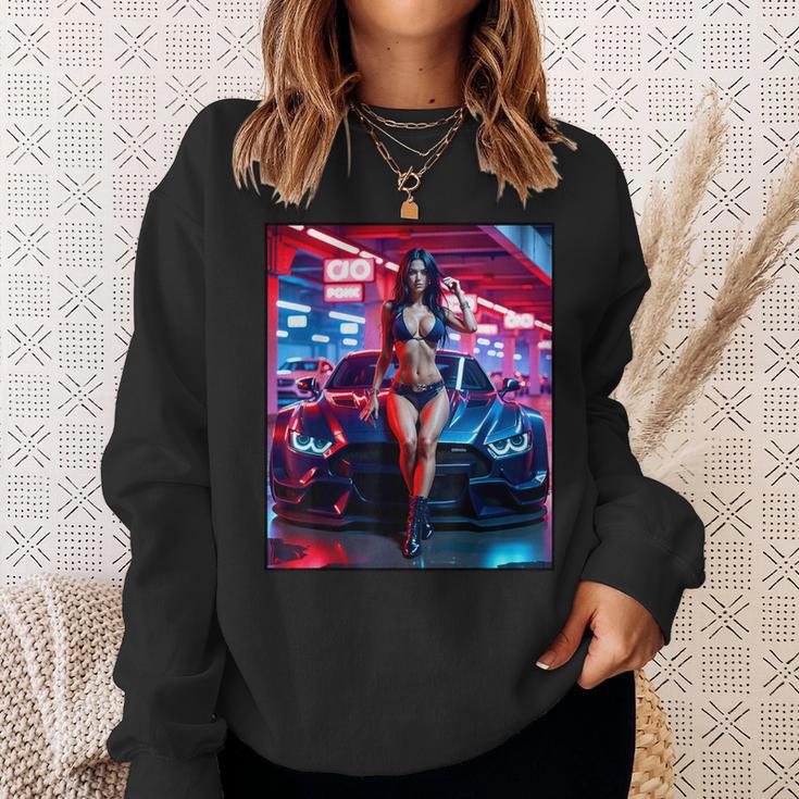 セクシーガールグラフィックtシャツ セクシーピンナップモデル&エキゾチックカー スウェットシャツ 彼女への贈り物