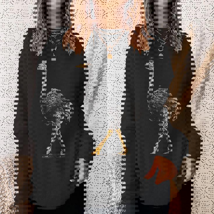 ダチョウ ポートレート 動物 モチーフ 描画 鳥 アート 長袖tシャツ スウェットシャツ 彼女への贈り物