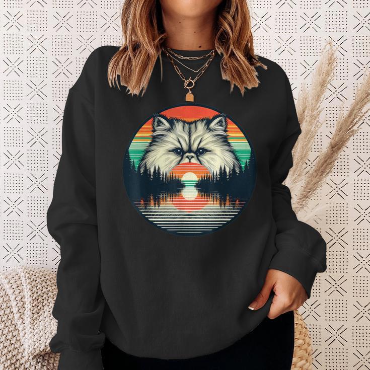 チンチラ ペルシャ猫 夕日 レトロスタイル ヴィンテージ 80年代 70年代 スウェットシャツ 彼女への贈り物