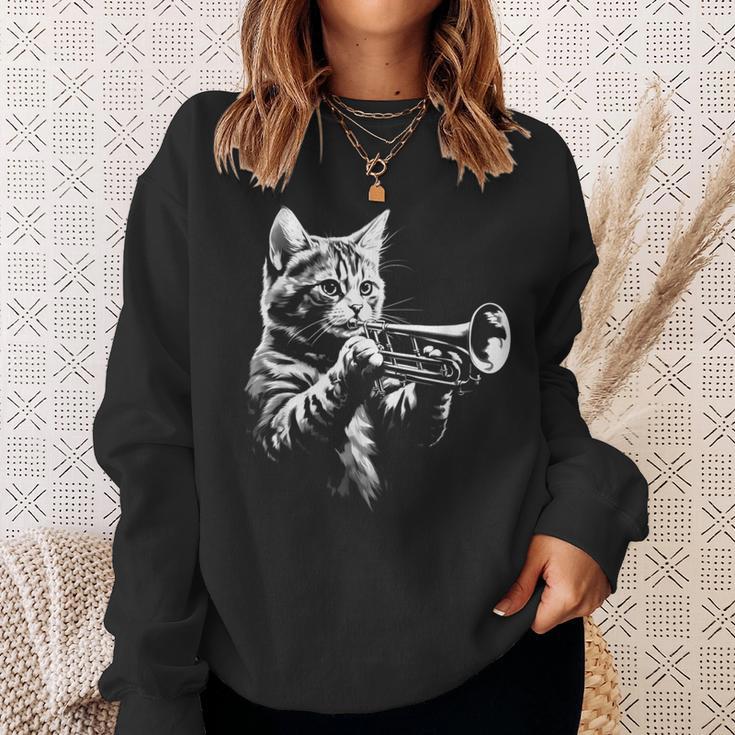トランペットを奏でる猫 ヴィンテージ ジャズ ミュージシャン トランペッター スウェットシャツ 彼女への贈り物