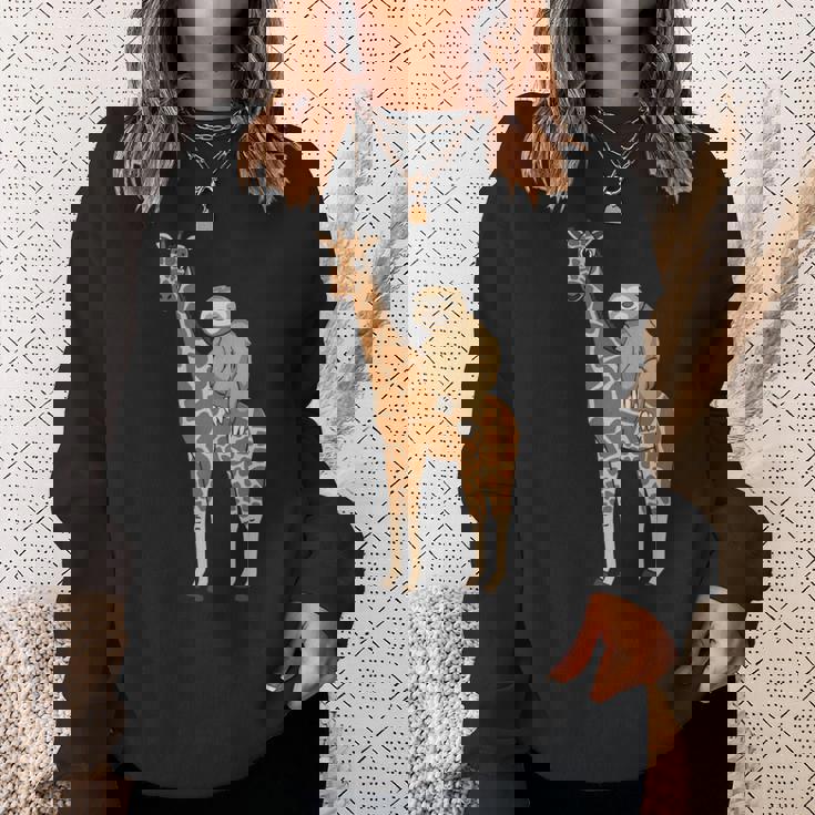 ナマケモノ キリン 面白い 怠惰なナマケモノ 動物 乗る キリン 長袖tシャツ スウェットシャツ 彼女への贈り物