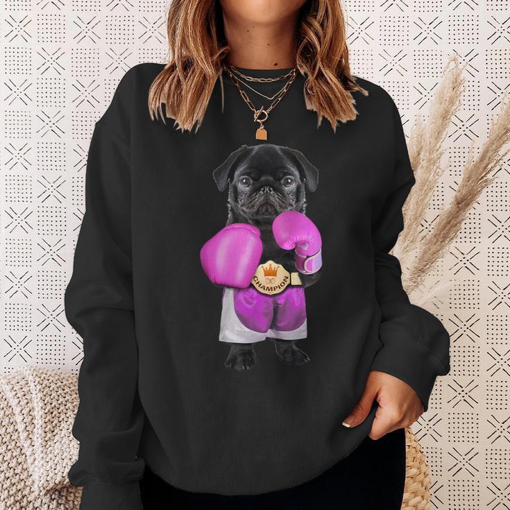 パグ犬ボクシング面白いフィットネスジムワークアウト スウェットシャツ 彼女への贈り物