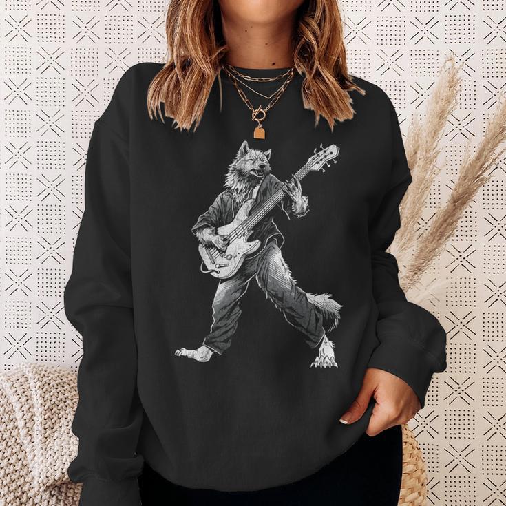 ロックンロールとギターのロッキングウルフ ヴィンテージ Rock Music スウェットシャツ 彼女への贈り物