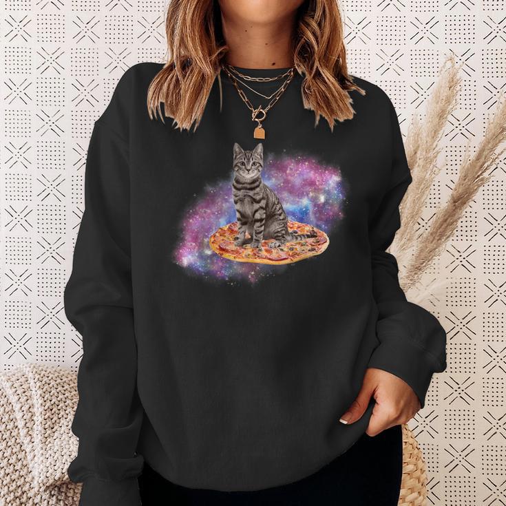 宇宙の猫とピザ スウェットシャツ 彼女への贈り物