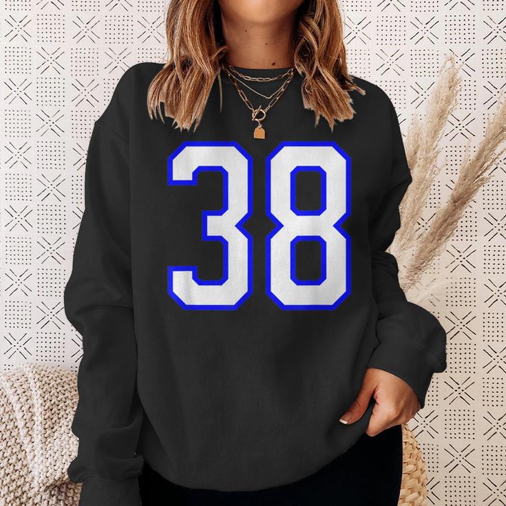 数字 38 Thirty Eight スポーツジャージ ホワイト ブルー 誕生日年齢 スウェットシャツ 彼女への贈り物