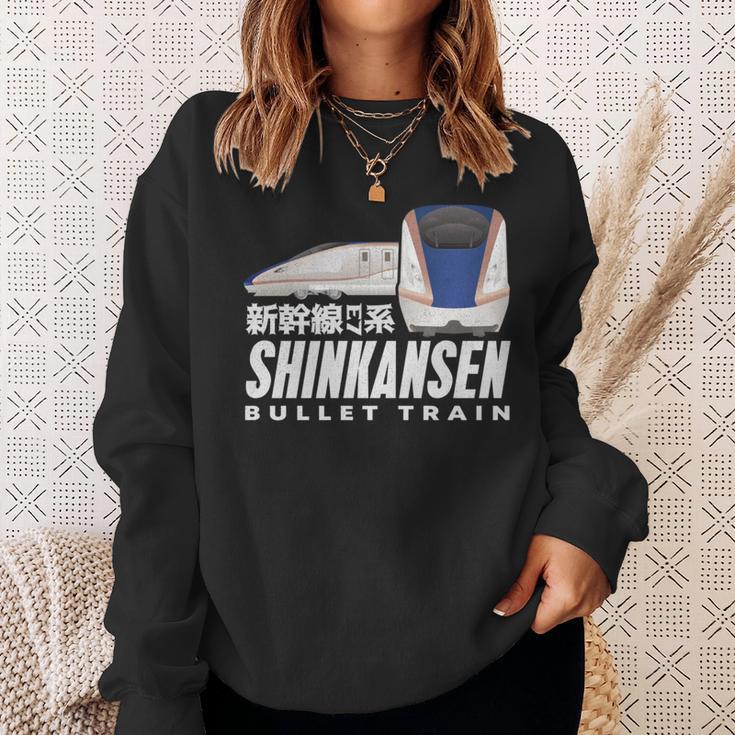 新幹線 新幹線 日本の漢字 鉄道扇子 長袖tシャツ スウェットシャツ 彼女への贈り物