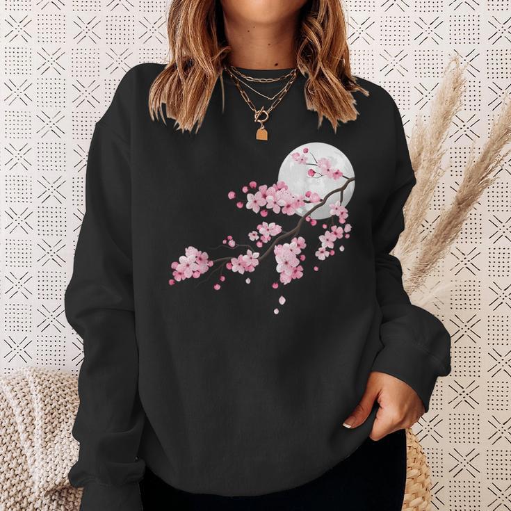 桜の木と月 日本の美しい桜 春 スウェットシャツ 彼女への贈り物