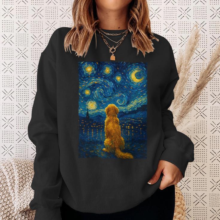 犬 天体観測 ゴッホ 夜空 ゴールデンレトリバー ラブラドール 長袖tシャツ スウェットシャツ 彼女への贈り物