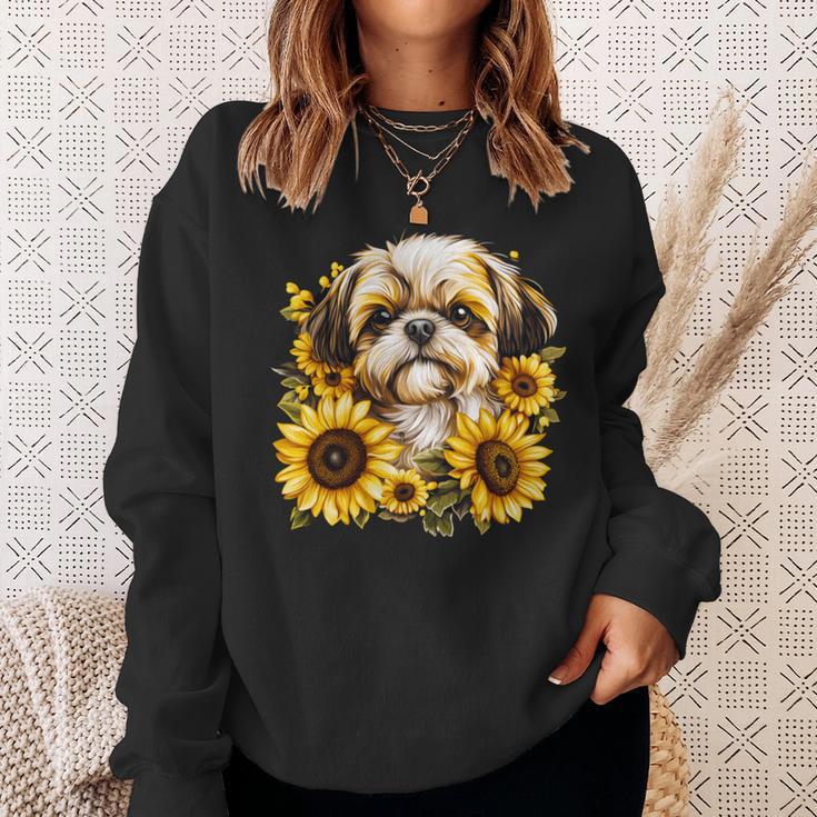 面白いtシャツ シーズー ひまわり わんこ メンズ 犬好き グッズ かわいい おもしろ 面白い 服 ネタ 長袖tシャツ スウェットシャツ 彼女への贈り物