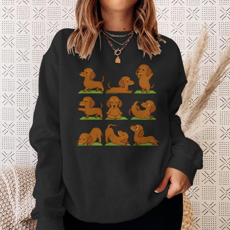 面白いtシャツ ダックスフンド ヨガ イヌ メンズ 犬好き グッズ かわいい おもしろ 面白い 服 ネタ 長袖tシャツ スウェットシャツ 彼女への贈り物