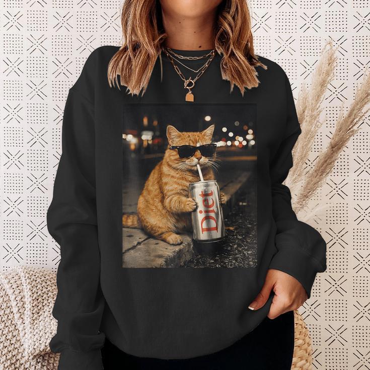 面白いナイトライフ オレンジ 猫 飲酒 ダイエット ドリンク サングラス スウェットシャツ 彼女への贈り物